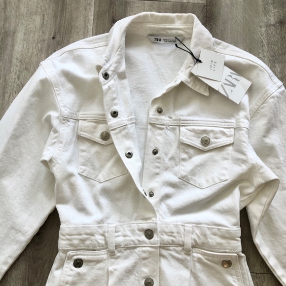 Zara, White, Denim, Dress, Size XS, Snap Up, Long Sleeve, New With Tags - Picture 9 of 16